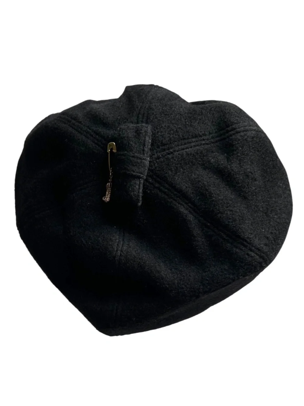 Juicy Couture Black Wool Beret with Rhinestone J Pin